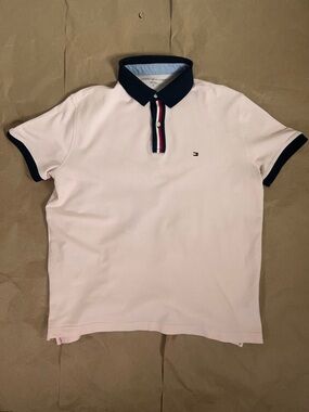 Tommy Hilfiger Light Pink Polo with Navy Contrast Collar